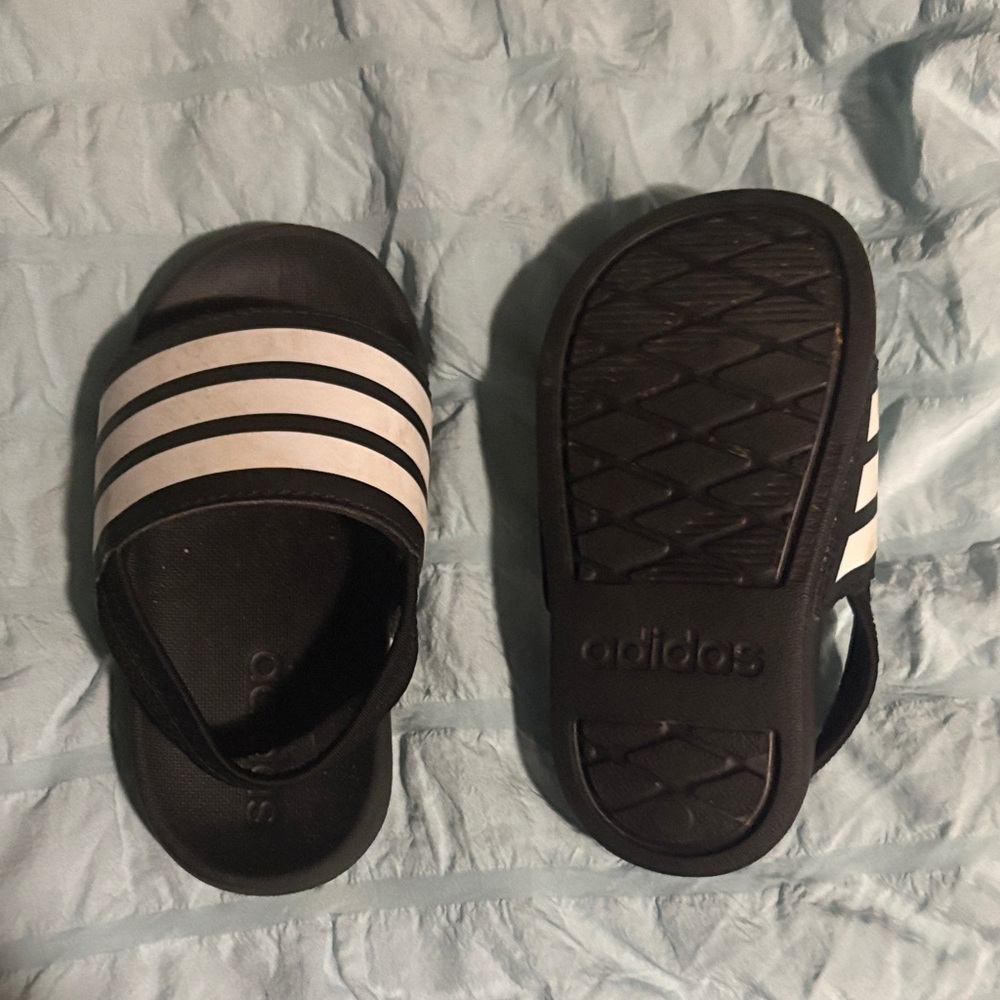Adidas Kids Black and White Striped Sandals